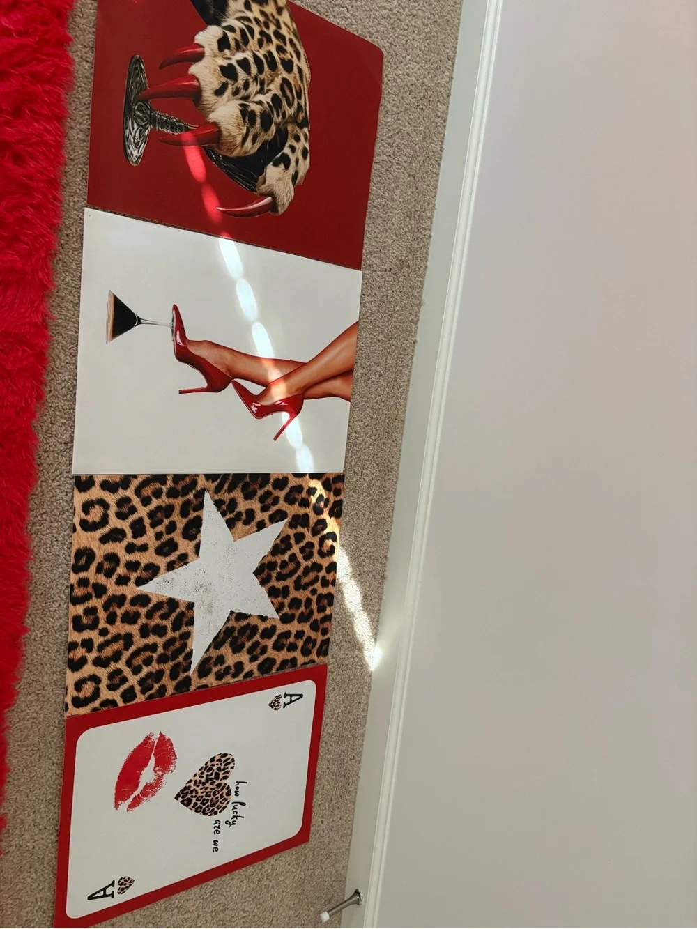 Red Leopard & Lip Art Wall Decor Set - Unbranded